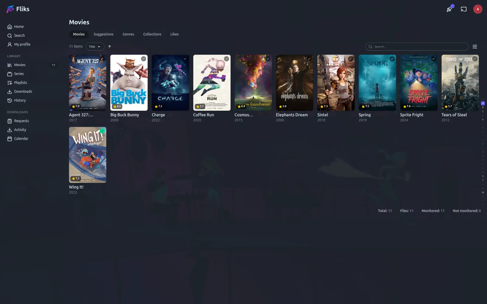 A library grid with posters and filters