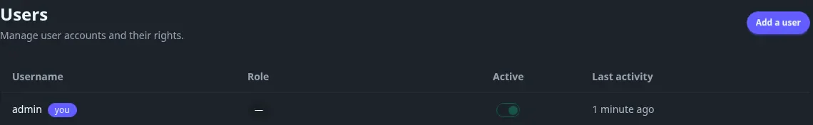 The Users list, with the signed-in admin account tagged as you
